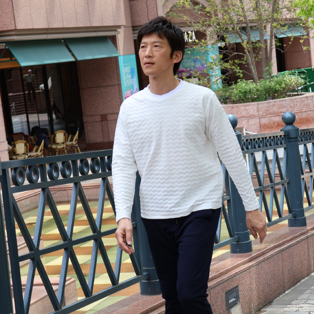 ヘリンボーンリンクス柄 ロングスリーブTシャツ 41-133101