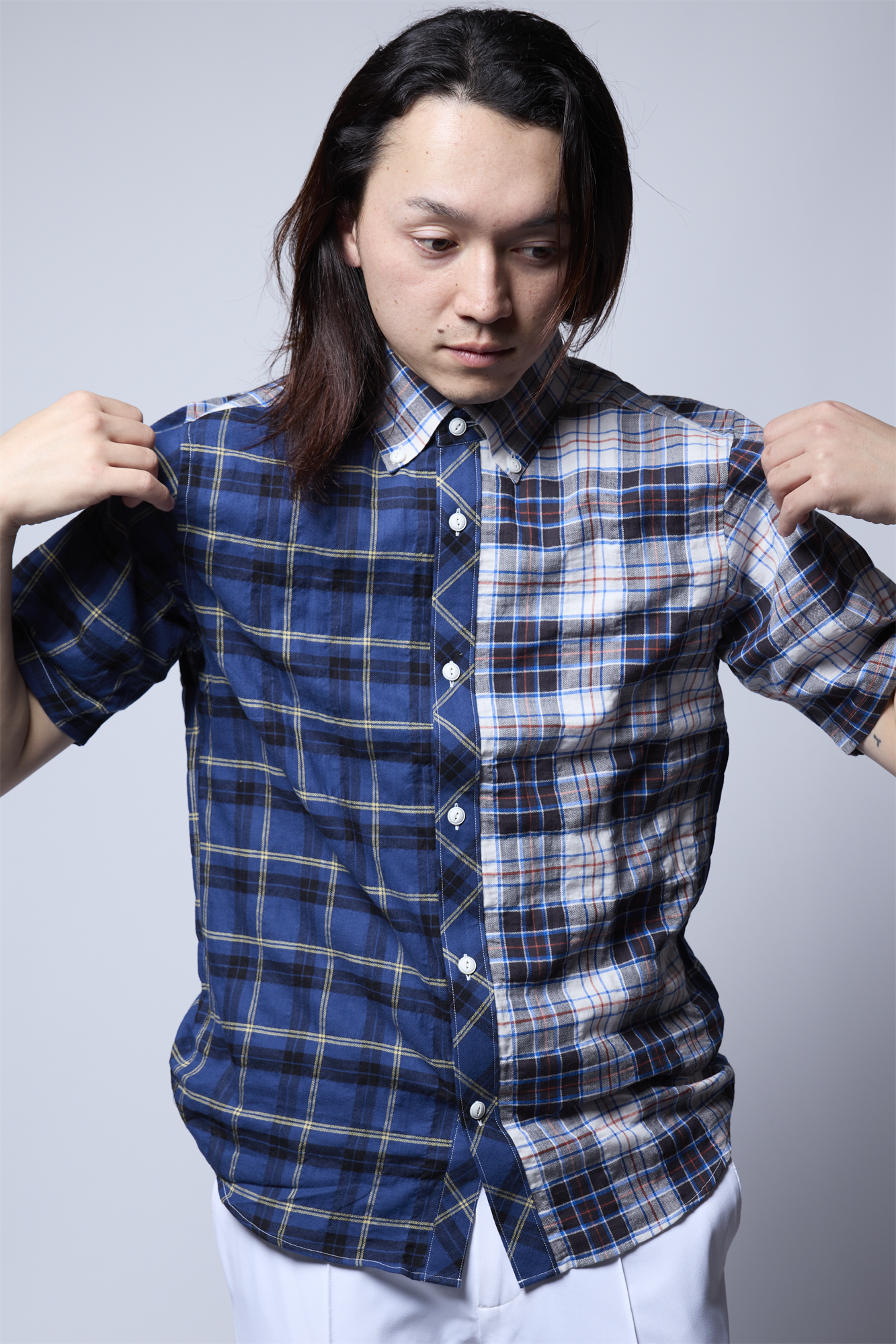 ヘリンボンシャーリングチェックシャツ タータンチェック 日本製 R1-184302