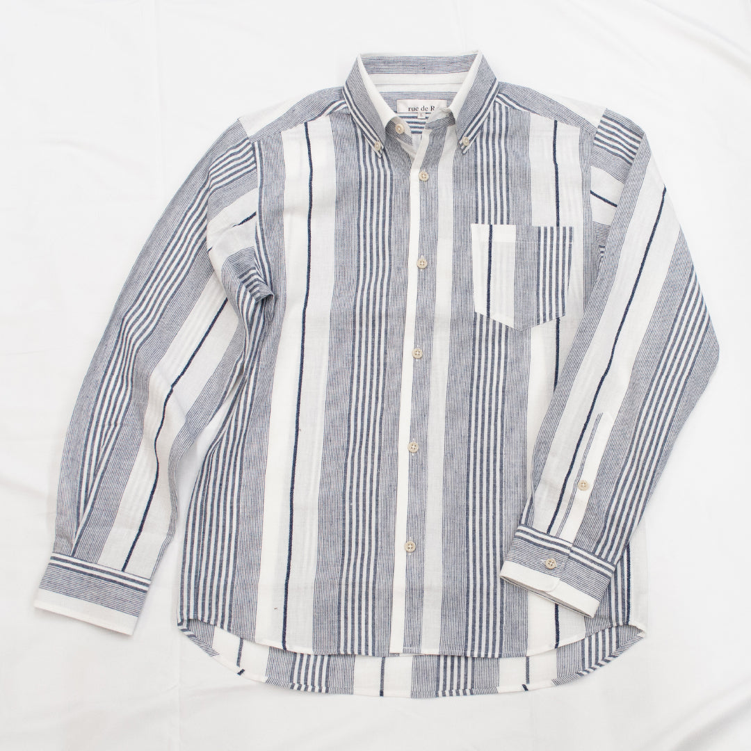 綿麻パナマストライプシャツ 日本製 R1-183100